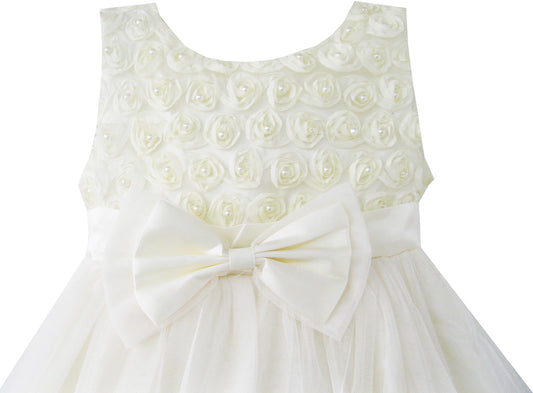 Girls Dress Rose Flower Cream Wedding Pageant Party Size 2-10 Years