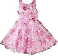 Girls Dress Pink Flower Multi-layers Wedding Pageant Size 3-8 Years