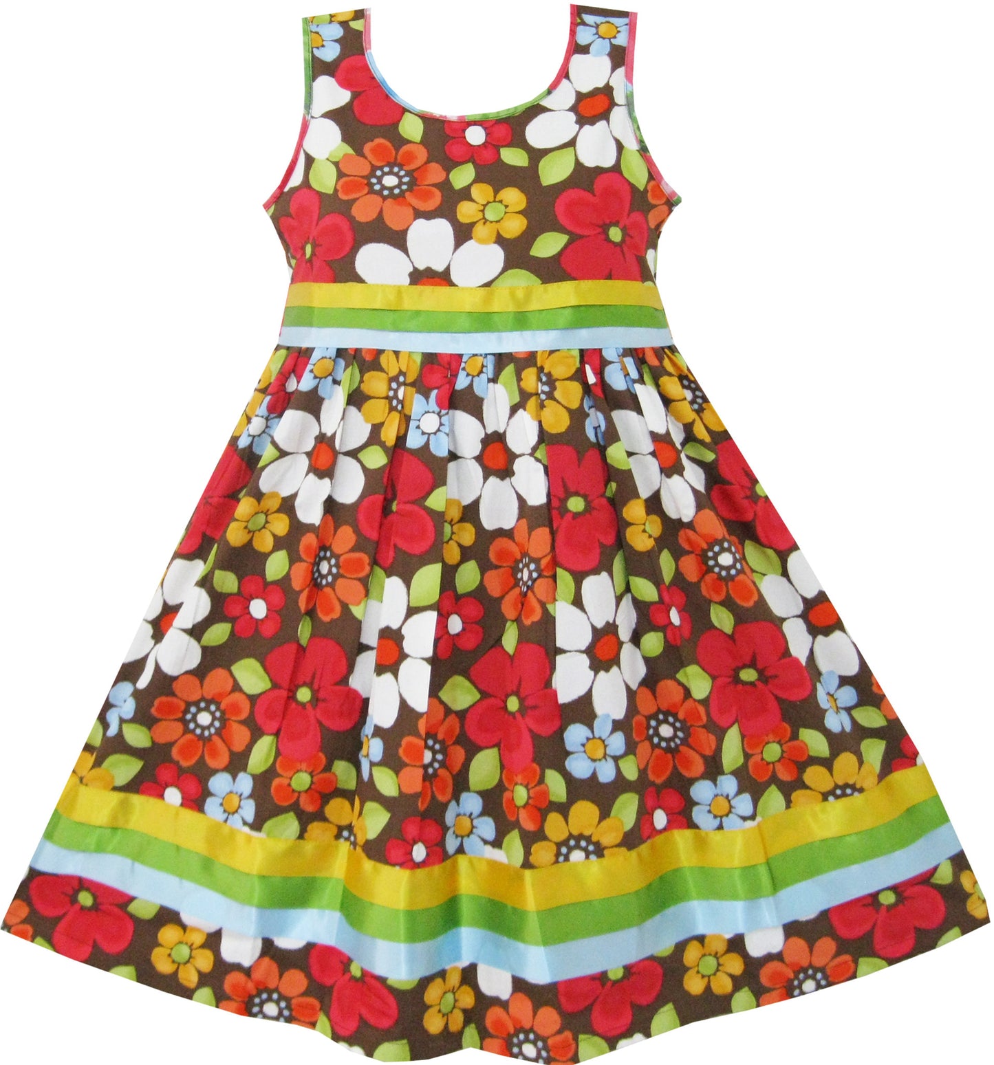 Girls Dress Flower Brown Size 4-12 Years