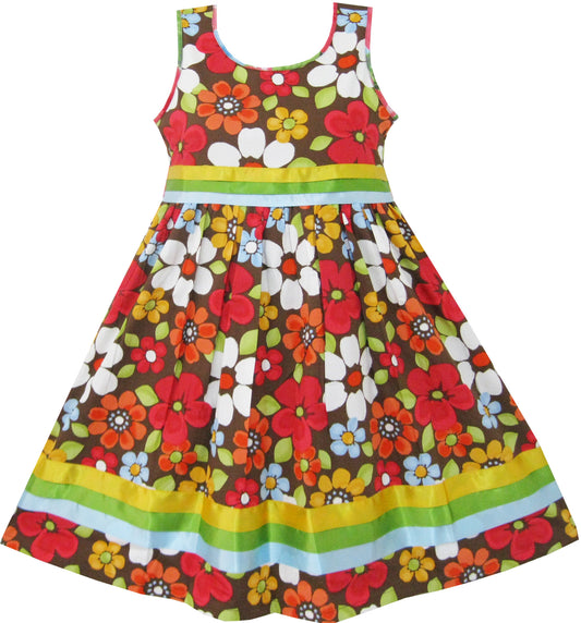 Girls Dress Flower Brown Size 4-12 Years
