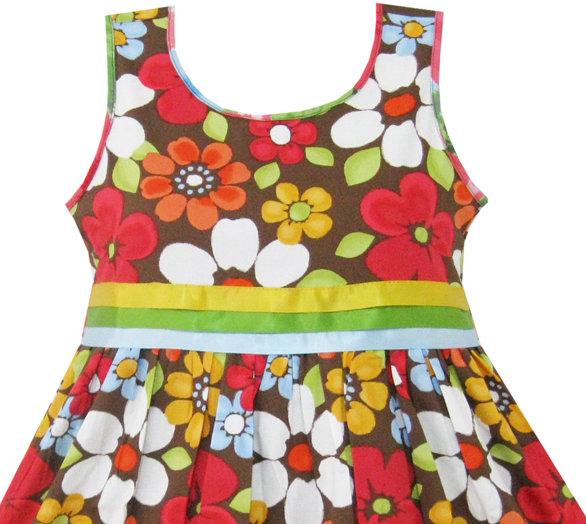 Girls Dress Flower Brown Size 4-12 Years