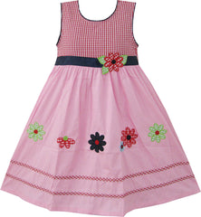 Girls Dress Pink Tartan Embroidered Flower Party Size 4-10 Years