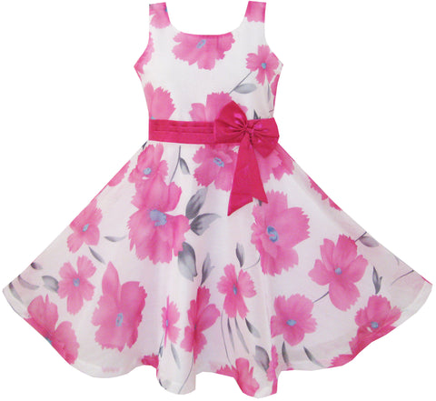 Girls Dress Pink Floral Party Wedding Size 4-12 Years