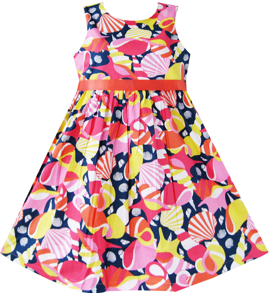 Girls Dress Colorful Shell Cute Print School Size 2-10 Years