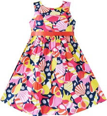 Girls Dress Colorful Shell Cute Print School Size 2-10 Years