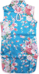 Girls Dress Blue Flower Silk Cheongsam Chinese Children Clothing Size 12M-8 Years