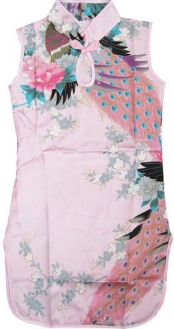 Girls Dress Pink Peacock Silk Cheongsam Chinese Children Clothing Size 12M-8 Years