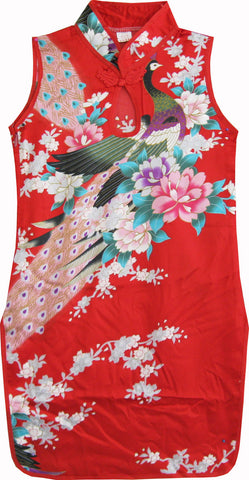 Girls Dress Red Peacock Silk Cheongsam Chinese Children Clothing Size 12M-8 Years