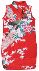 Girls Dress Red Peacock Silk Cheongsam Chinese Children Clothing Size 12M-8 Years