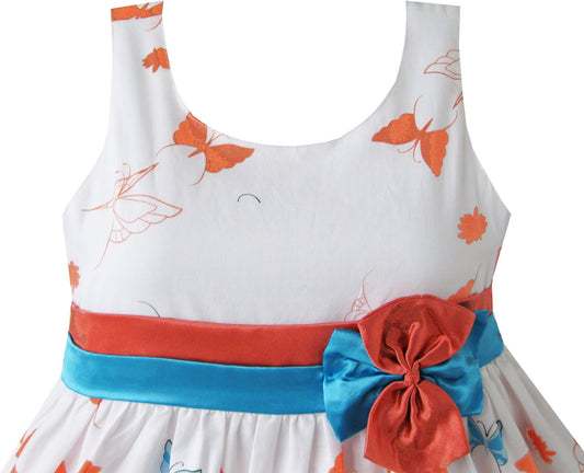 Girls Dress Blue Butterfly Double Bow Tie Party Size 4-12 Years
