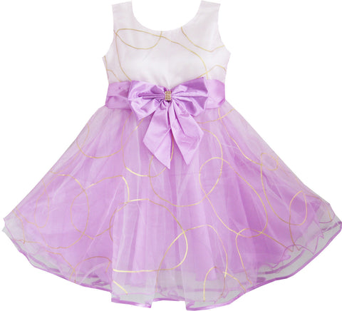 Kids Girls Dress Bridesmaid Tulle Party Wedding Pageant Size 2-10 Years Purple