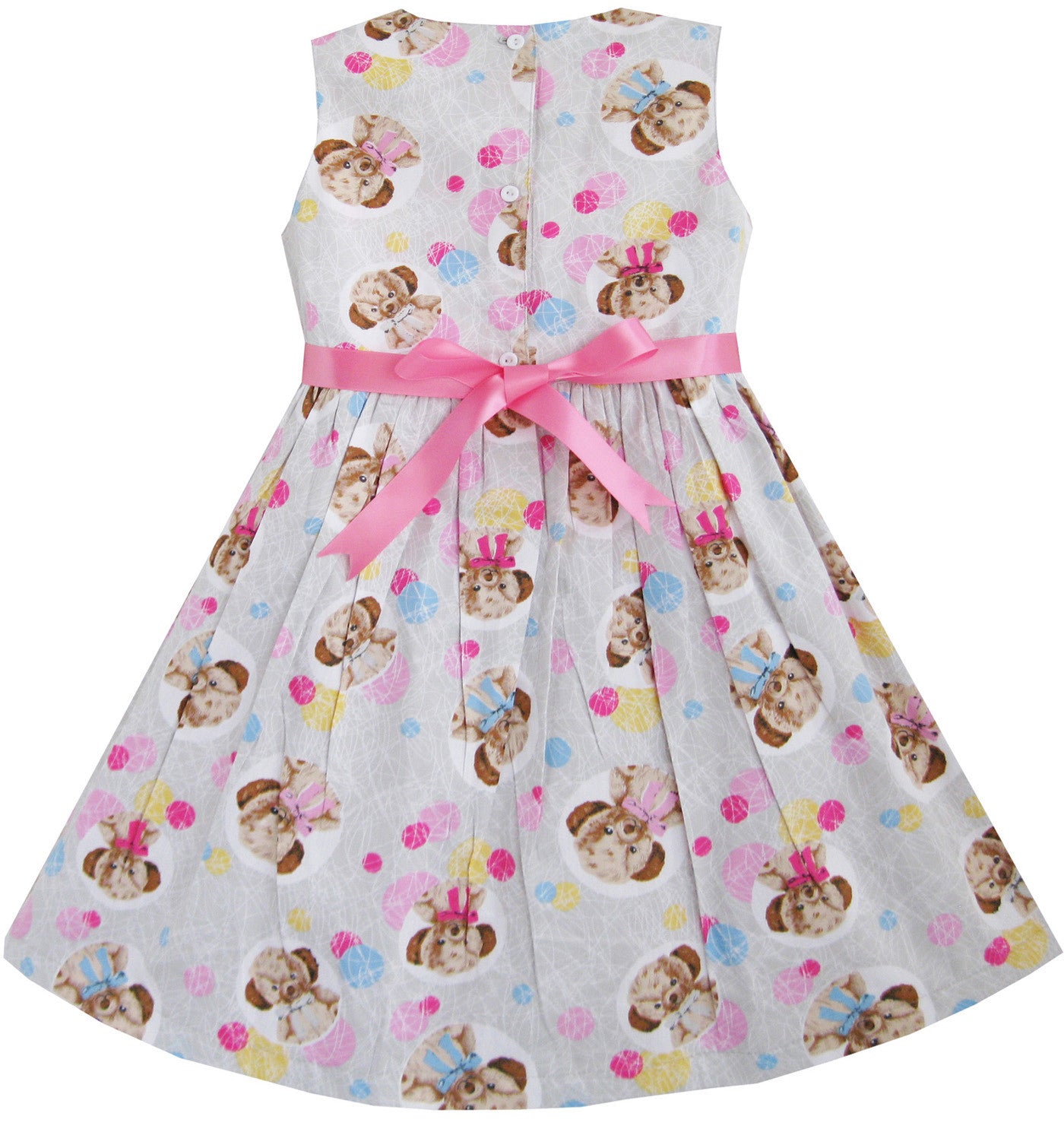 Kids Girls Bear Print Dress School Size 2-10 Years Grey