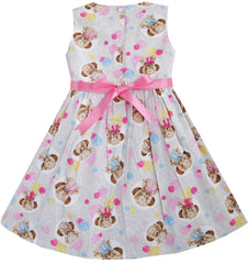 Kids Girls Bear Print Dress School Size 2-10 Years Grey