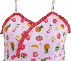 Kids Girls Fruit Print Dress Hem Trimmed Party Princess Size 4-12 Years Pink