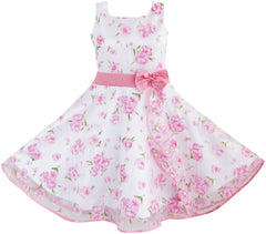 3 Layers Girls Dress Pink Flower Wave Pageant Wedding Size 4-12 Years