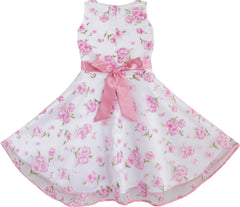 3 Layers Girls Dress Pink Flower Wave Pageant Wedding Size 4-12 Years