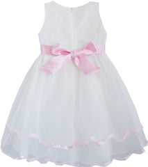 Girls Dress White Pearl Rose Bow Tie Wedding Pageant Layers Size 2-10 Years