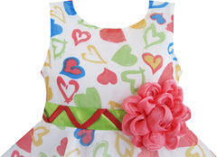 Girls Dress Colorful Heart Print Flower Tie Size 4-12 Years