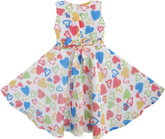 Girls Dress Colorful Heart Print Flower Tie Size 4-12 Years