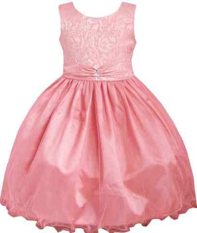 Girls Dress Coral Multi-layers Diamond Pageant Wedding Size 2-12 Years