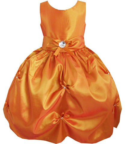 Girls Dress Bronze Pleated Flower Wedding Party Size 4-12 Years