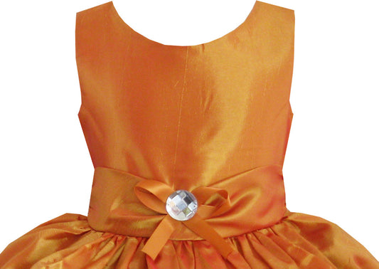 Girls Dress Bronze Pleated Flower Wedding Party Size 4-12 Years