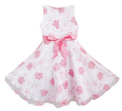 3 Layers Girls Dress Pink Embroidered Flower Tulle Bridesmaid Party Kids Size 4-12 Years