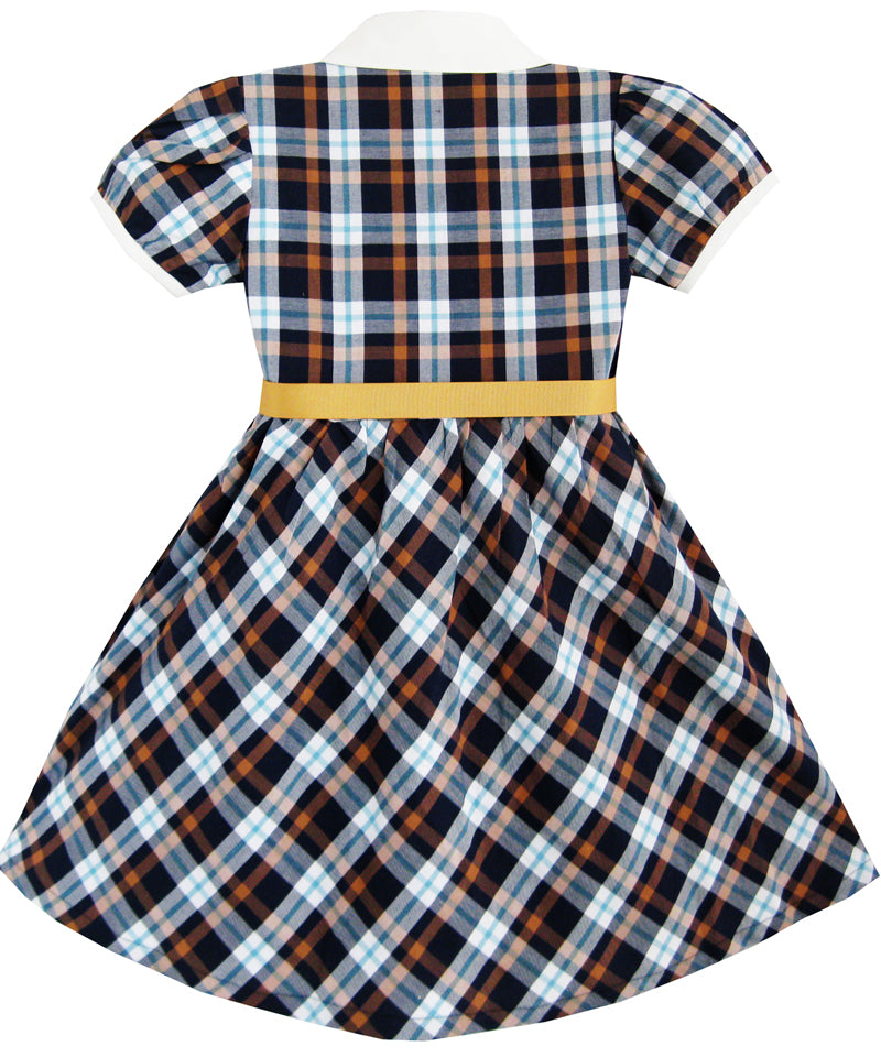 Girls Dress White Collar Gray Navy Blue Plaid Checks School Uniform Kids Size 4-10 Years