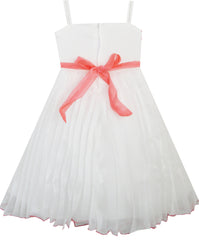Girls Dress White Pleated Tank Bridesmaid Wedding Flower Girl Size 4-8 Years