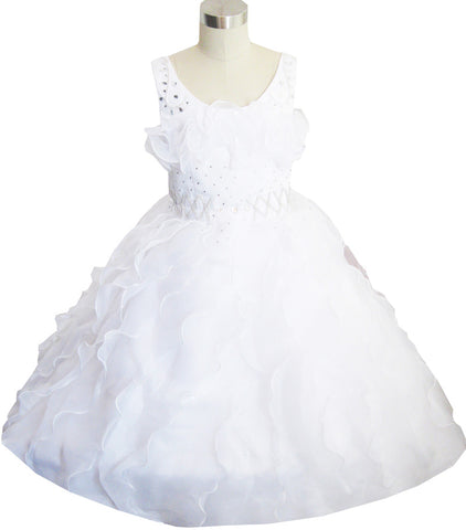 Girls Dress White Diamond Pleated Pageant Bridesmaid Wedding Flower Girl Size 6-10 Years