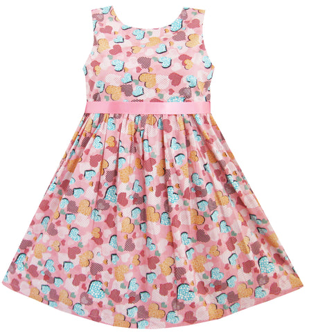 Girls Dress Heart Print Belt Party School Size 2-10 Years