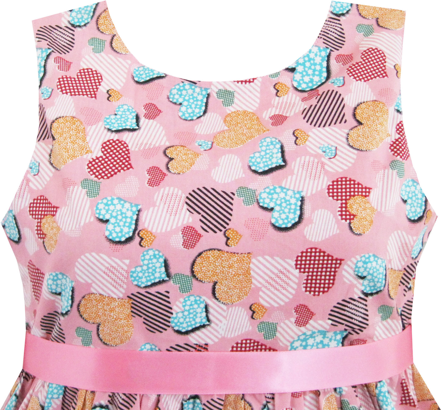 Girls Dress Heart Print Belt Party School Size 2-10 Years