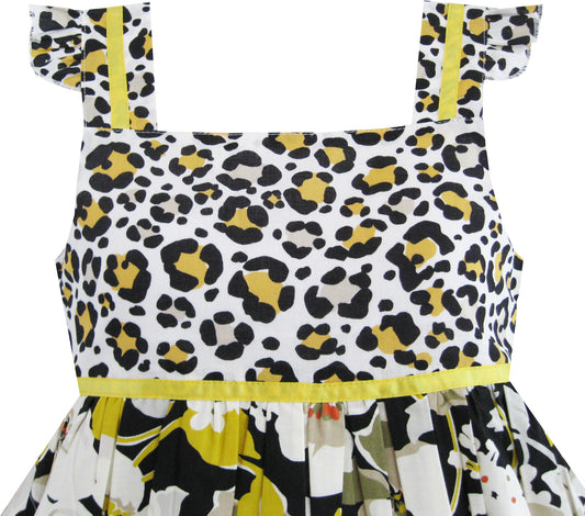 Girls Dress Flower Black Leopard Print Tank School Size 3-7 Years