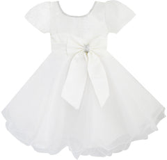 Girls Dress White Pageant Pleated Tulle Wedding Bridesmaid Child Clothes Size 12M-8 Years