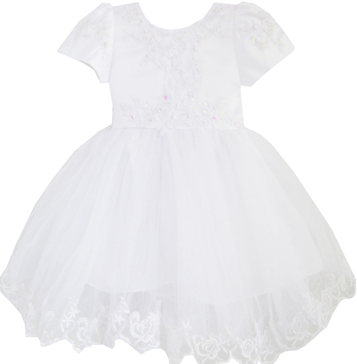 Girls Dress White Pageant Embroidered Lace Trim Wedding Bridesmaid Size 12M-8 Years