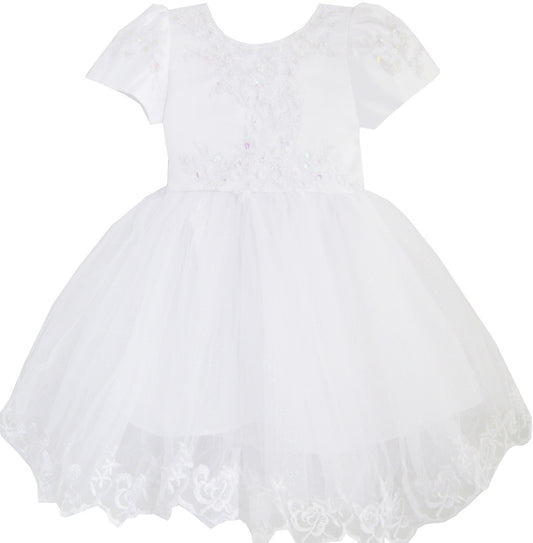 Girls Dress White Pageant Embroidered Lace Trim Wedding Bridesmaid Size 12M-8 Years