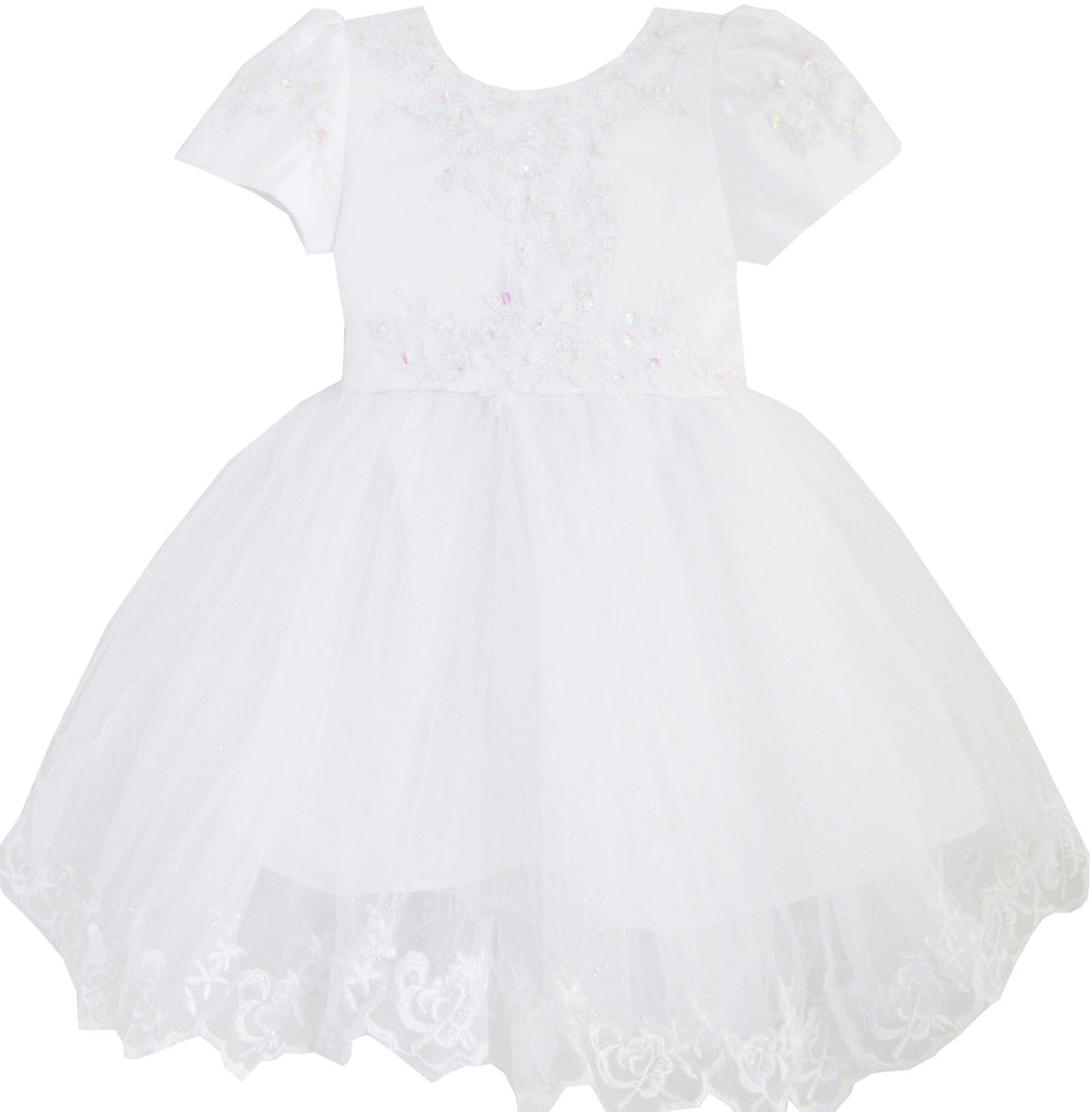 Girls Dress White Pageant Embroidered Lace Trim Wedding Bridesmaid Size 12M-8 Years