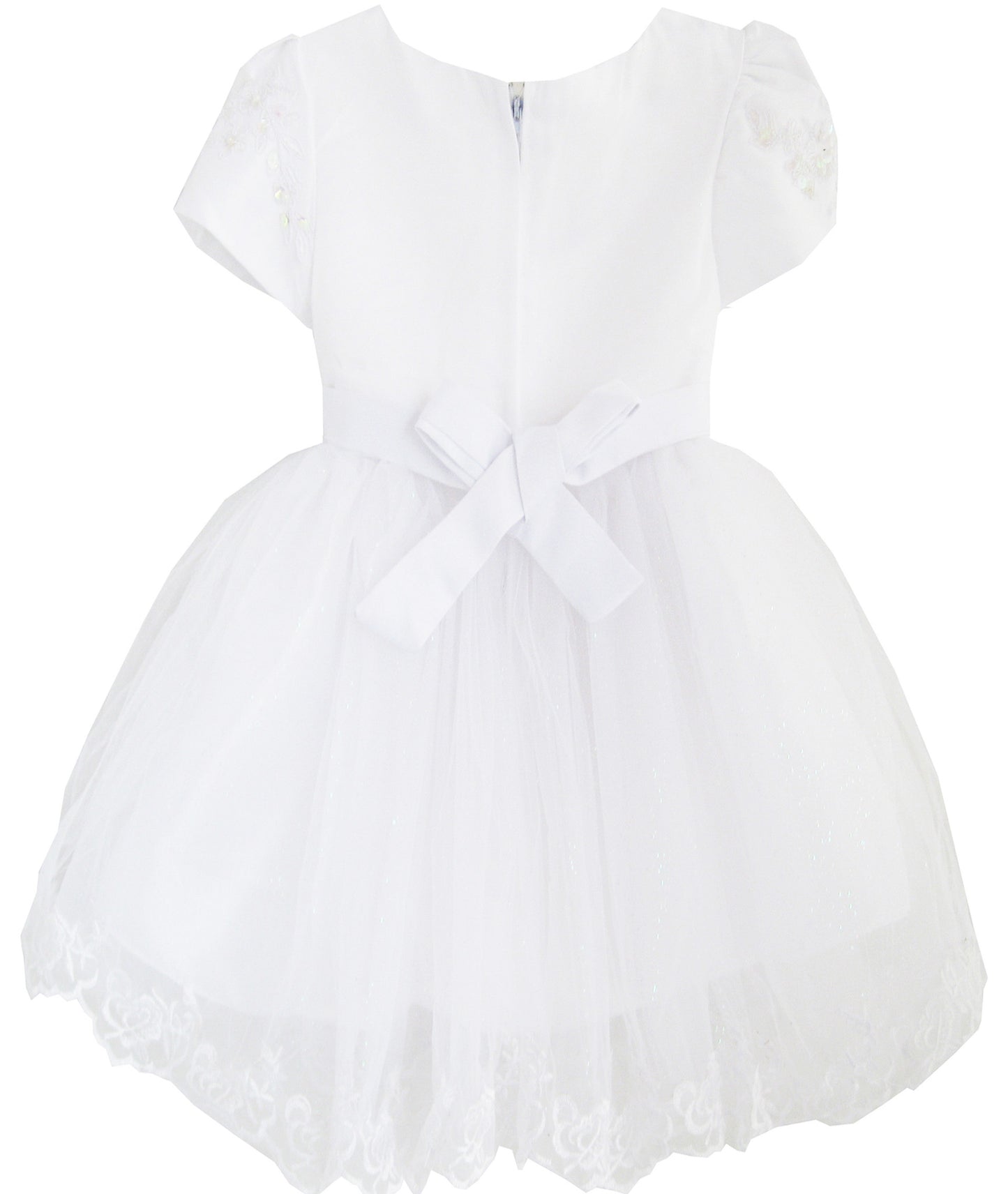 Girls Dress White Pageant Embroidered Lace Trim Wedding Bridesmaid Size 12M-8 Years