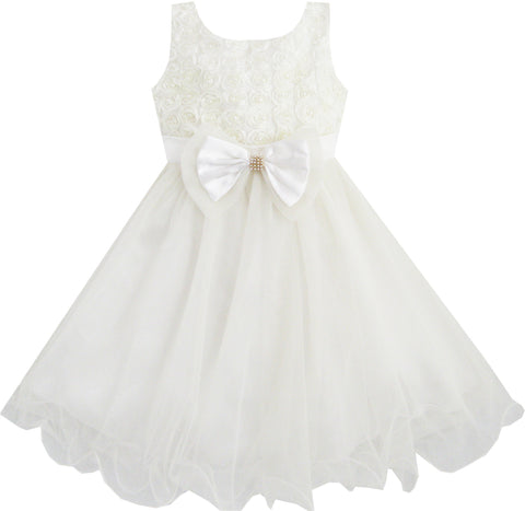 Girls Dress Flower Bridesmaid Wedding Pageant Tulle Pearl Size 2-10 Years