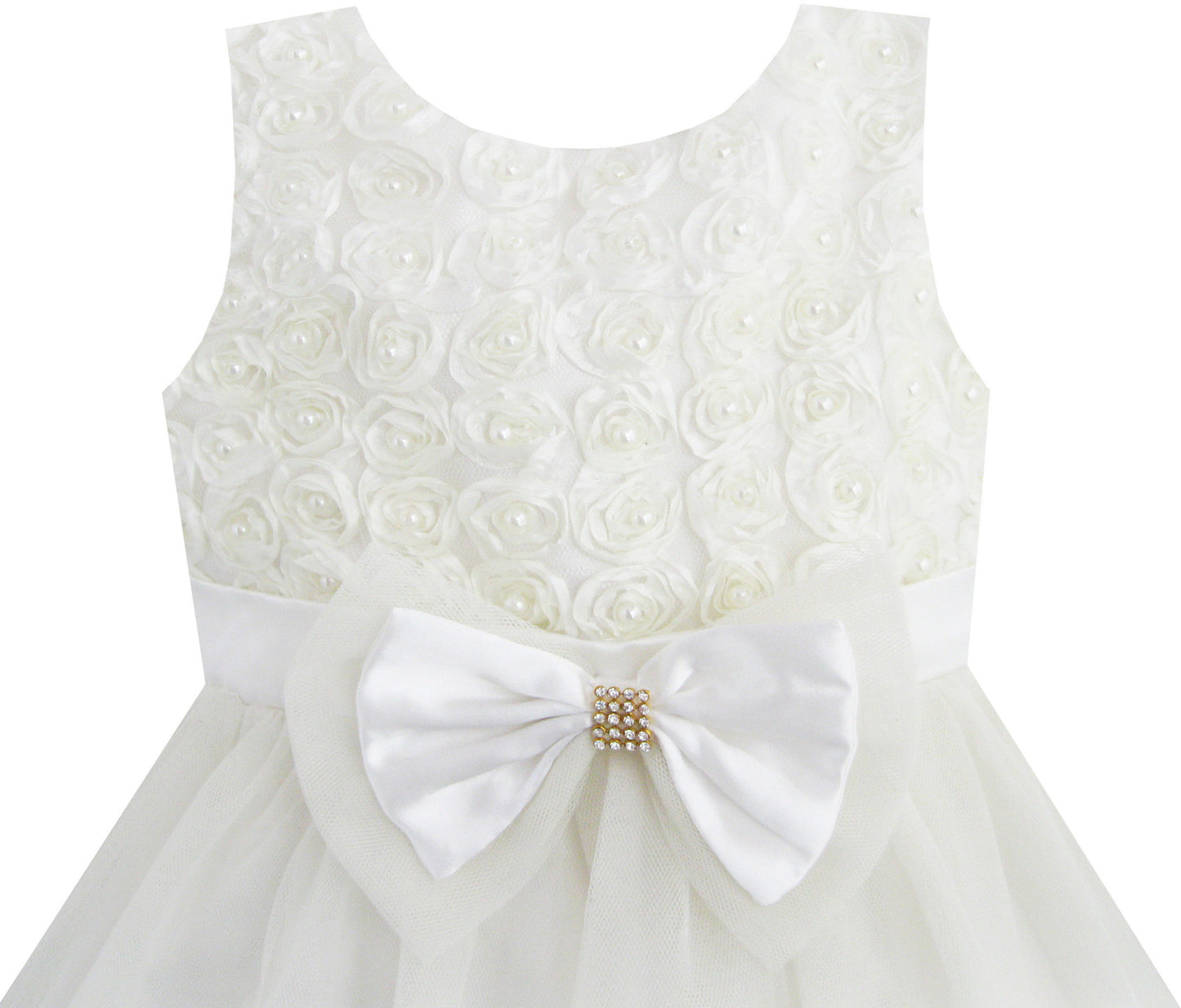Girls Dress Flower Bridesmaid Wedding Pageant Tulle Pearl Size 2-10 Years