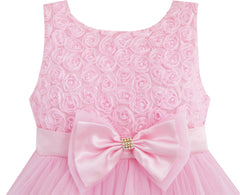 Girls Dress Pink Rose Bow Tie Belt Wedding Birthday Party Size 2-10 Years