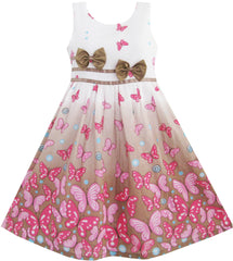 Girls Dress Brown Butterfly Double Bow Tie Party Size 4-12 Years