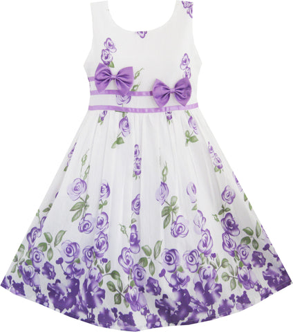 Girls Dress Rose Flower Double Bow Tie Party Size 4-12 Years