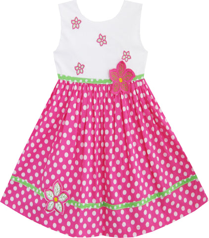 Girls Dress Pink Dot Flower Embroidered Size 2-6 Years