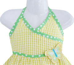 Girls Dress Yellow Tartan Two Butterfly Embroidered Tank Size 12M-5 Years