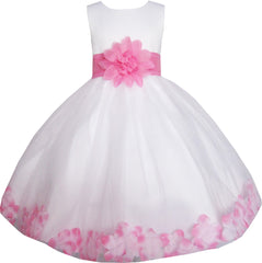 Girls Dress White Pink Flower Wedding Bridesmaid Christmas Holiday Size 2-14 Years