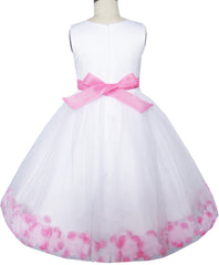 Girls Dress White Pink Flower Wedding Bridesmaid Christmas Holiday Size 2-14 Years