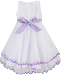 Girls Dress Purple Flower White Tulle Pleated Wedding Party Size 2-10 Years