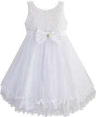 Girls Dress White Pearl Tulle Layers Wedding Pageant Flower Girl Size 2-10 Years