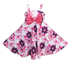 Girls Dress Pink Tank Flower Bow Tie Beach Sundress Child Size 3-7 Years